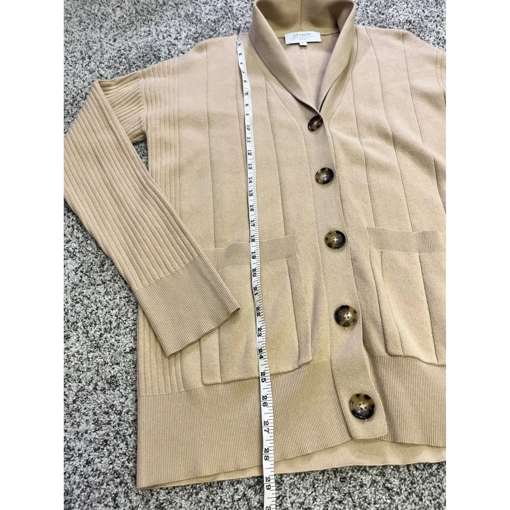 LA LIGNE New York Beige Ribbed Knit Shawl Collar Cardigan‎ Cashmere Sweater XS